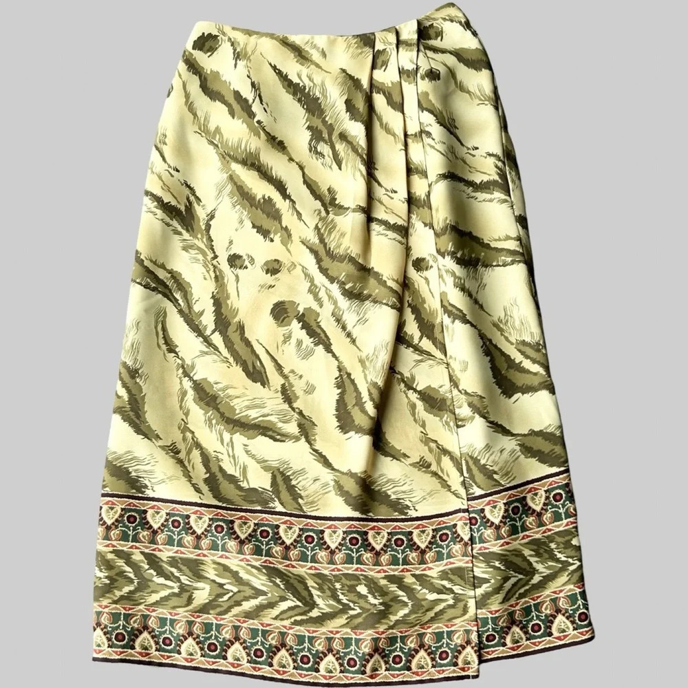 Nygard Collection Abstract Pattern Pleated Midi Faux Wrap Skirt